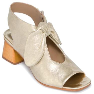 Imagem de MOOMMO Sandálias femininas de salto com laço, bico aberto, salto grosso, salto baixo, recortado, salto de 5 cm, frente única, sapatos sociais, peep toe nas costas, zíper nas costas, sandália de