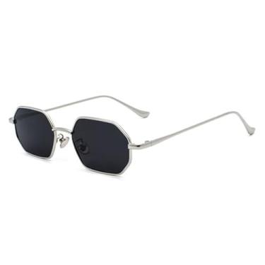 Imagem de Óculos de sol masculino e feminino hexagonal de metal com lentes UV400 (prata, preto e cinza)