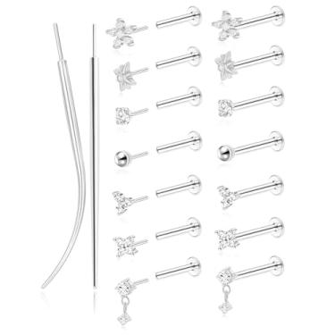 Imagem de Wrlcorly Brincos sem rosca com costas planas 20G aço cirúrgico Push in Nose Studs Rings Cartilage Helix Tragus Conch Lip Labret Medusa CZ piercing de narina para mulheres dourado prateado, Aço