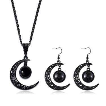 Imagem de Peraca Cris Colar de lua para mulheres, colares pretos de Halloween, brincos góticos, joias, colar punk, fantasia de Halloween para mulheres 2025, Metal, Sem Pedra Preciosa
