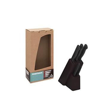 Imagem de Conjunto de Facas 6 Peças Cabo Preto com Cepo Madeira