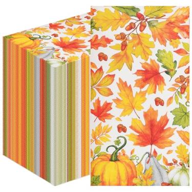 Imagem de Guardanapos de outono de Ação de Graças de 100 unidades – Guardanapos de papel descartáveis de 3 camadas com abóboras, folhas de outono e bolotas para jantares de Ação de Graças, casamentos de outono