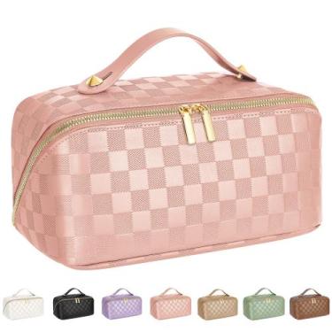 Imagem de Bolsa de maquiagem de viagem ALEXTINA Vegan Leather Impermeável Rosa