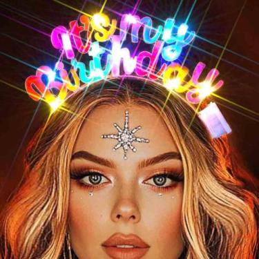 Imagem de Bandana Zoestar Light Up Happy Birthday, acessório de cabelo LED