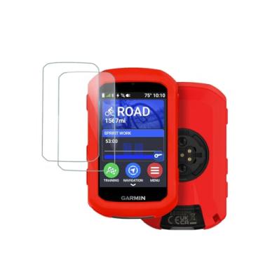 Imagem de Protetor de tela para Garmin Edge 850/Edge 550 GPS ciclismo/computador de bicicleta (pacote com 2) e capa de silicone macio, antiarranhões, antivibração e transparente, cobertura total de alta