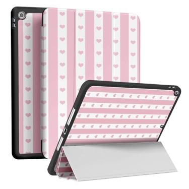 Imagem de RQYDYZMJ Capa para iPad 9ª/8ª/7ª geração (2021/2020/2019) 10,2 polegadas, hibernar/despertar automático, suporte inteligente com três dobras à prova de choque para mulheres e meninas (coração rosa)