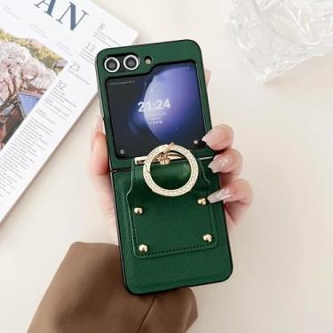 Imagem de Capa para Galaxy Z Flip6, capa protetora de couro sintético com suporte de anel, dobrável e à prova de choque (para Galaxy Z Flip6/verde)