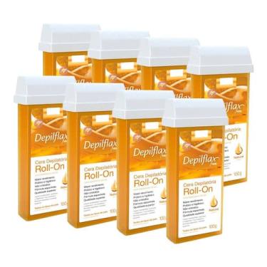 Imagem de Kit 8 Ceras para Depilação Depilatória Roll-On Mel Natural 100g Depilf