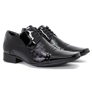 Imagem de Sapato Masculino Jota Pe Couro Verniz Aumenta Altura 6,5cm, Preto vern