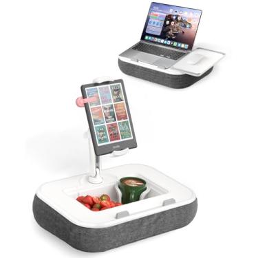 Imagem de SupeDesk Suporte de travesseiro Kindle com mesa de colo, suporte ajustável para iPad para cama, braço giratório de 360°, mesa de laptop com mouse pad, tigela de lanche e suporte de copo, serve para