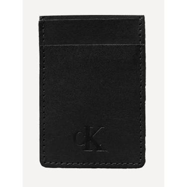 Imagem de Carteira Calvin Klein Jeans Porta Cartão Couro Vertical CK Mono Logo Preta-Masculino