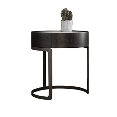 Imagem de Mesa de cabeceira redonda simples criativa painel de mármore com gaveta armário de cabeceira sala de estar quarto mesa de centro mesa lateral redonda mesa pequena