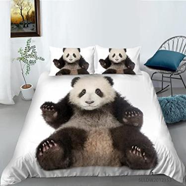 Imagem de Conjunto de capa de edredom King fofo animal panda 188 x 203 cm, conjunto de cama com fronhas, quente, aconchegante, térmico, macio, 100% poliéster - duplo - 1 capa de edredom + 2 fronhas