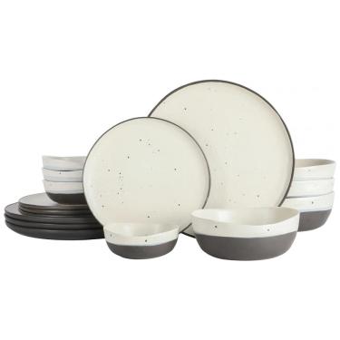 Imagem de Aparelho de Jantar com 16 Peças em Cerâmica Gibson Elite Rhinebeck, Preto e Branco