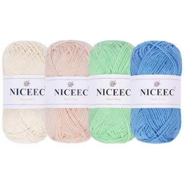 Imagem de NICEEC 4 novelos de fio de algodão macio para bebê, peso DK, fio de cobertor de artesanato DIY para crochê e tricô, total de 350 m/200 onças - Série 1