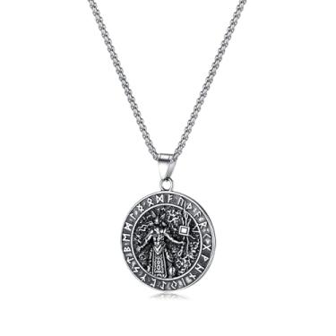 Imagem de Rockyu Colar masculino, marca de prata, colar de deus do sol, corrente, 19,7 polegadas (50 cm), 27,6 polegadas (70 cm), aço inoxidável, pingente de anel, antiquai, amuleto, esperança, hipoalergênico