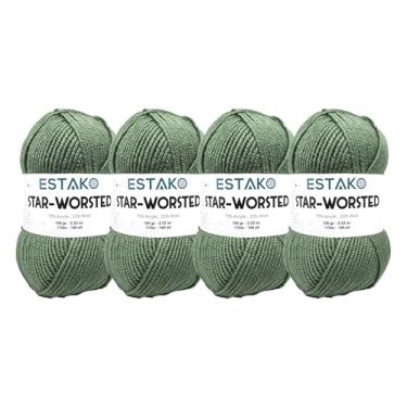 Imagem de Estako Fio penteado com estrela - (pacote com 4 novelos) - 75% acrílico 25% lã - peso médio macio nº 4 - (4 x 99,8 g / 4 x 186 jardas) - fio de crochê e tricô (44067 - grama)