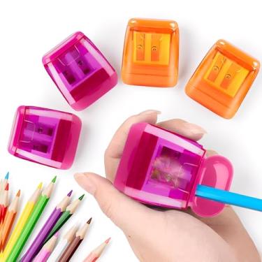Imagem de Conjunto de apontador de lápis de furo duplo com recipiente, apontadores manuais portáteis para mesa de escritório escolar e acessórios de estudo em casa (rosa, laranja, F)