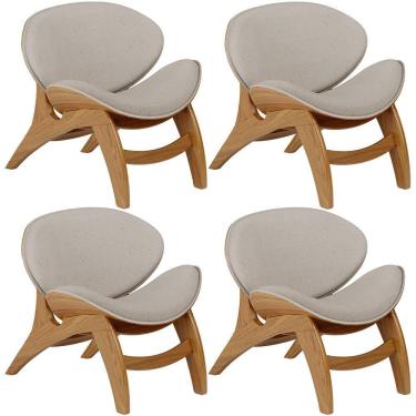 Imagem de Kit 4 Poltronas Decorativa Orgânica Sala Living Kadosh L02 Linho Bege