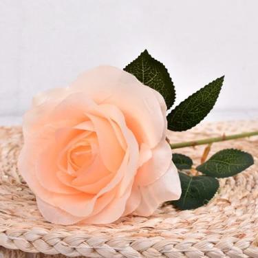 Imagem de Flores artificiais – flor de seda com hastes rosas champanhe arranjos florais falsos para casa de banho escritório mesa centro de mesa prateleira decoração de casamento