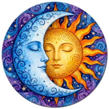 Imagem de GLOBLELAND Sol e Lua Vintage Metal Tin Sign Round Gothic Plaque Poster Adivinhação Metal Parede Decorativa Sinais de Lata para Sala de Estar Escritório Quarto Sala Café Restaurante Corredor Cozinha