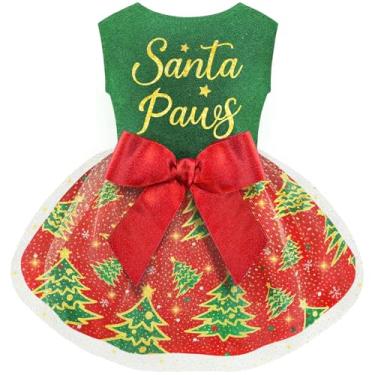 Imagem de Roupa de Natal para cães, vestido de Natal fofo com laço de tule, roupas para cães pequenos, médios, gatos, meninos, meninas, fantasia de animal de estimação