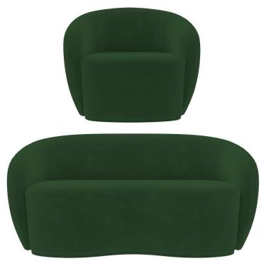 Imagem de Sofá 2 Lugares Living 160cm E 1 Poltrona Giratória Garbin Z08 Veludo Verde - Mpozenato