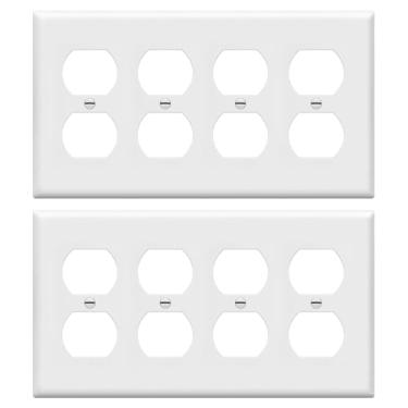 Imagem de ENERLITES Placa de parede de receptáculo quádruplo duplex, capa de tomada elétrica para quatro grupos, tamanho padrão de 4 gangs, 11,4 x 20,8 cm, termoplástico de policarbonato inquebrável, listado na