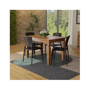 Imagem de Conjunto Mesa Madeira Maciça Marin Brasil 4 Cadeiras Safira Preta Tramontina