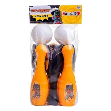 Imagem de Jogo de Boliche Super-herói, 6 Pinos e 2 Bolas, Plástico PP, 28cm Altura, para Crianças a Partir de 3 Anos, Uso Interno e Externo, 8 Peças