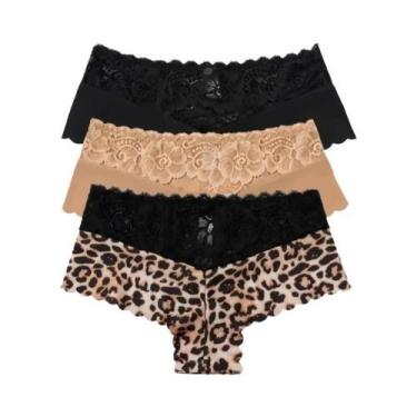 Imagem de Calcinhas Sexy De Renda Com Estampa De Leopardo Para Mulheres, Pacote 