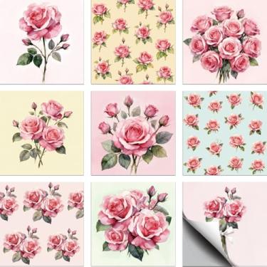 Imagem de CHGCRAFT 36 peças 9 estilo vintage rosas rosa patten azulejo adesivo de parede adesivos à prova d'água autoadesivos adesivos adesivos para cozinha banheiro arte de parede 4×4 polegadas