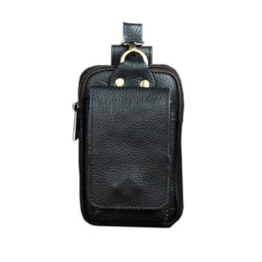 Imagem de Hebetag Pequena bolsa de couro para cinto de telefone vintage capa flip para homens coldre alça cintura pochete celular hip bum bolsa carteira bolso bolsa preta