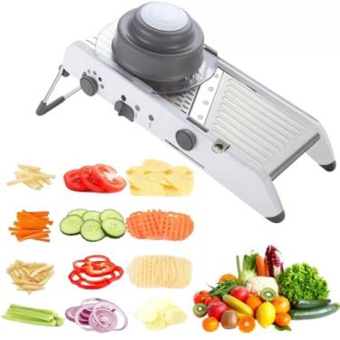 Imagem de Cortador Profissional 18 em 1 para Legumes e Frutas – Fatiador e Ralador em Aço Inoxidável com Regulagem de Espessura (1mm, 3,5mm, 5,5mm, 7,5mm)