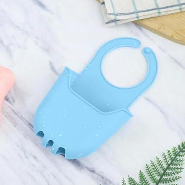 Imagem de 1 pç bolsa suspensa para pia de cozinha, cesta de ralo de pia de torneira, bolsa de armazenamento de pano de esponja adequada para cozinha e banheiro (azul)