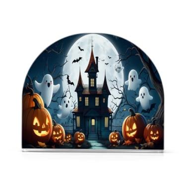Imagem de Qilmy Castelos e Halloween Abóboras Porta-guardanapos de acrílico, suporte de guardanapo de coquetel de plástico transparente para mesas de restaurante de cozinha, 1 peça