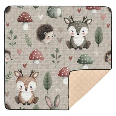 Imagem de Qilmy Animal World Tapete de brincar para bebês 127 x 127 cm, tapete macio à prova d'água para bebês pequenas, tapete antiderrapante lavável para cercadinho