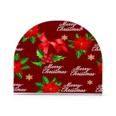 Imagem de JUZIHAI Porta-guardanapos de flores vermelhas de Natal para mesa, dispensador de guardanapo de acrílico, suporte de lenços independente de mesa para cozinha, jantar, bar, festa, decoração de casa