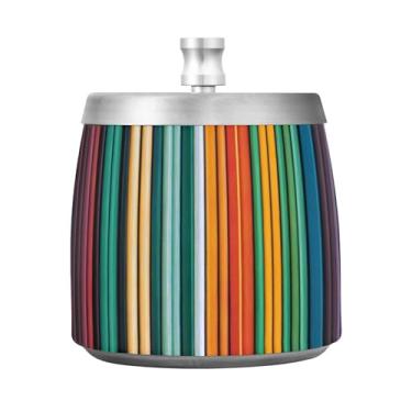 Imagem de JUZIHAI Cinzeiro listrado mexicano com tampa, cinzeiro de aço inoxidável inodoro à prova de vento cinzeiro sem fumaça para escritório em casa, pátio, varanda, cigarro