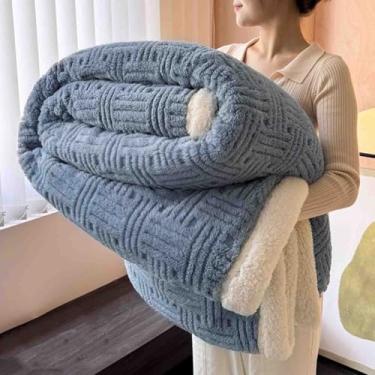 Imagem de Manta de lã felpuda e mantas femininas masculinas para cama adulto casal solteiro para sofá inverno lã grossa quente e confortável para primavera, outono e inverno (azul, 150 x 200 cm)