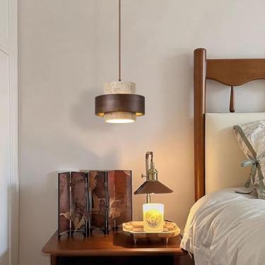 Imagem de Luminária pendente nórdica em pedra natural, estilo wabi-sabi, para teto, lustre em pedra amarela de caverna, estilo vintage de fazenda, com detalhes em travertino, ideal para cabeceira, mes