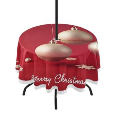Imagem de Qilmy Ornamentos flocos de neve toalha de mesa redonda impermeável de 152 cm com orifício para guarda-chuva e zíper – uso externo / interno resistente para pátio, churrascos, piqueniques, festas