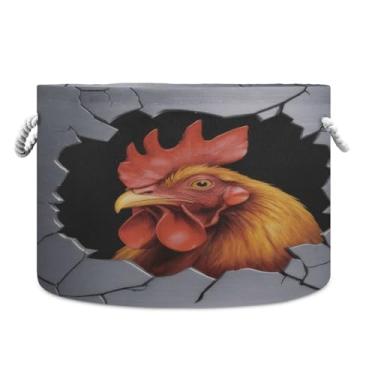 Imagem de JUZIHAI Cesta de armazenamento dobrável de galo de fazenda, cesto de roupa suja para bebê, cobertor com alças de corda de algodão, caixa de brinquedos dobrável, organizador de armário para quarto