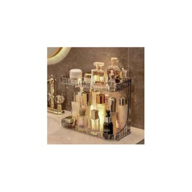 Imagem de Organizador de Maquiagem, Plástico, Branco e Rosa, 26,5 x 15,5 x 11,5 cm, Compartimentos para Batons e Pincéis