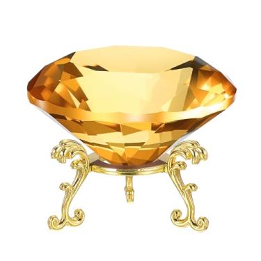 Imagem de PATIKIL Peso de papel de cristal de diamante, peso de papel de cristal de 80 mm / 3,15" com base de metal dourado 19 para decoração de mesa de escritório em casa, enfeites de festa de casamento