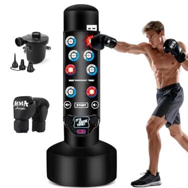 Imagem de Saco de pancadas atualizado para adultos com tapete interativo de música de boxe, saco de boxe de 169 cm com pontuação, leve, almofada de música, luvas de boxe e bomba de ar elétrica, sacos de