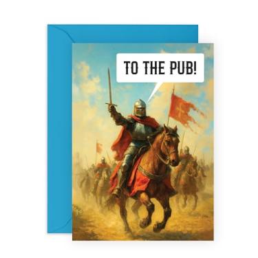 Imagem de CENTRAL 23 Cartão comemorativo com tema de bebida divertida - To The Pub, Medieval Knight Charge - Cartão hilário de aniversário ou celebração para amigo irmão pai parceiro irmão amigo rapazes homens