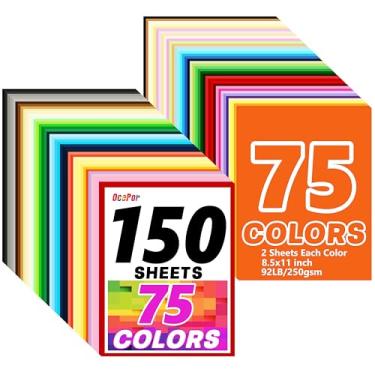 Imagem de OcePor 150 folhas de cartolina colorida, 75 cores, cartolina colorida de 200 g/m², papel de construção de cores sortidas para impressão, confecção de cartões, corte, artesanato, scrapbook, festa