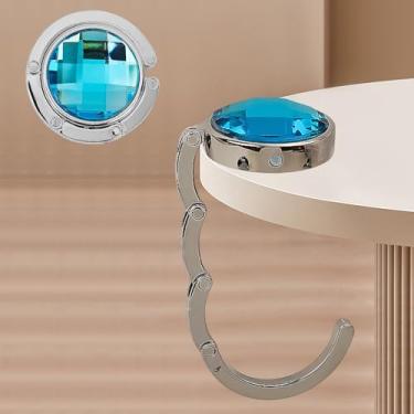 Imagem de Ganchos de bolsa dobráveis para mesa - Gancho de bolsa para mesa, suporte de bolsa portátil - Materiais de liga resistente, gancho de bolsa resistente (azul, 4,5 x 4,5 cm)