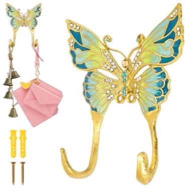 Imagem de HJJWNDDNG Gancho de parede decorativo vintage em forma de borboleta para pendurar roupas toalha chapéu de chave gancho de parede montado em metal antigo para corredor, hotel, sala de estar (verde, 1)